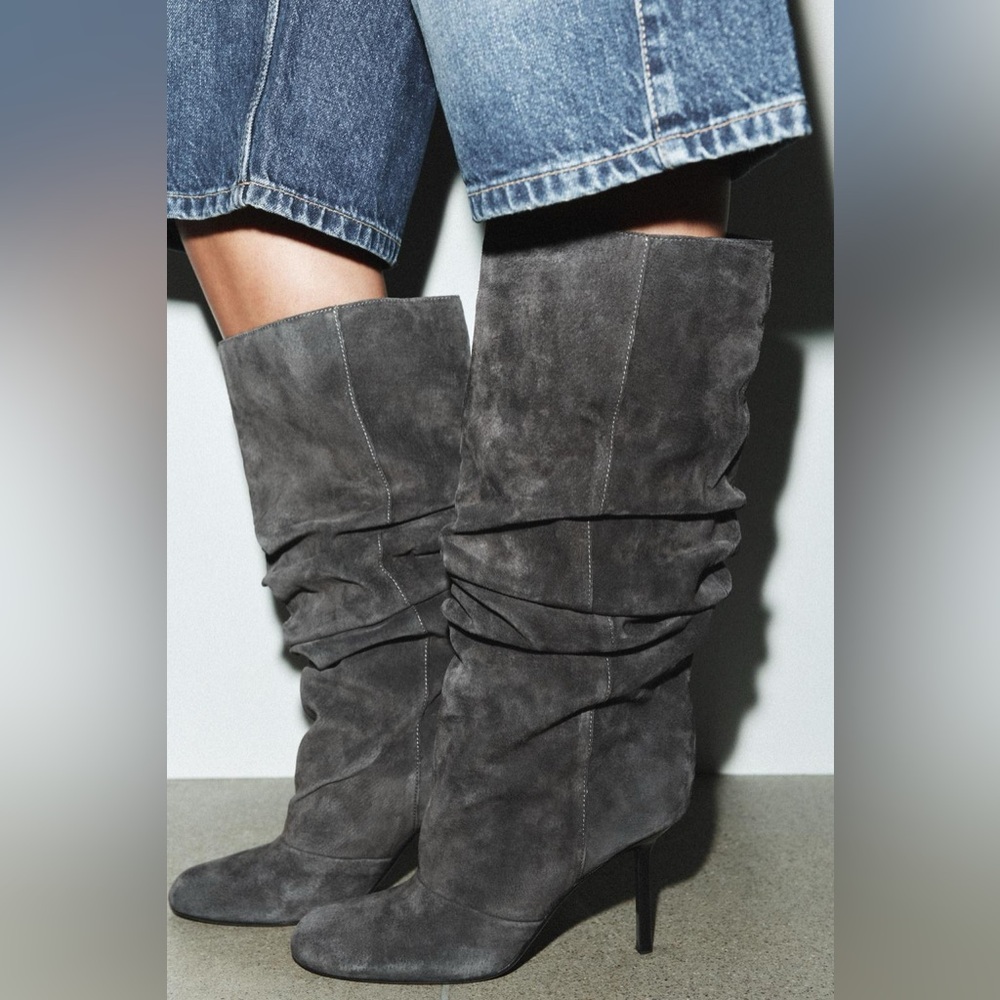 ZARA GATHERED LEATHER BOOTS - Picture 7 of 10